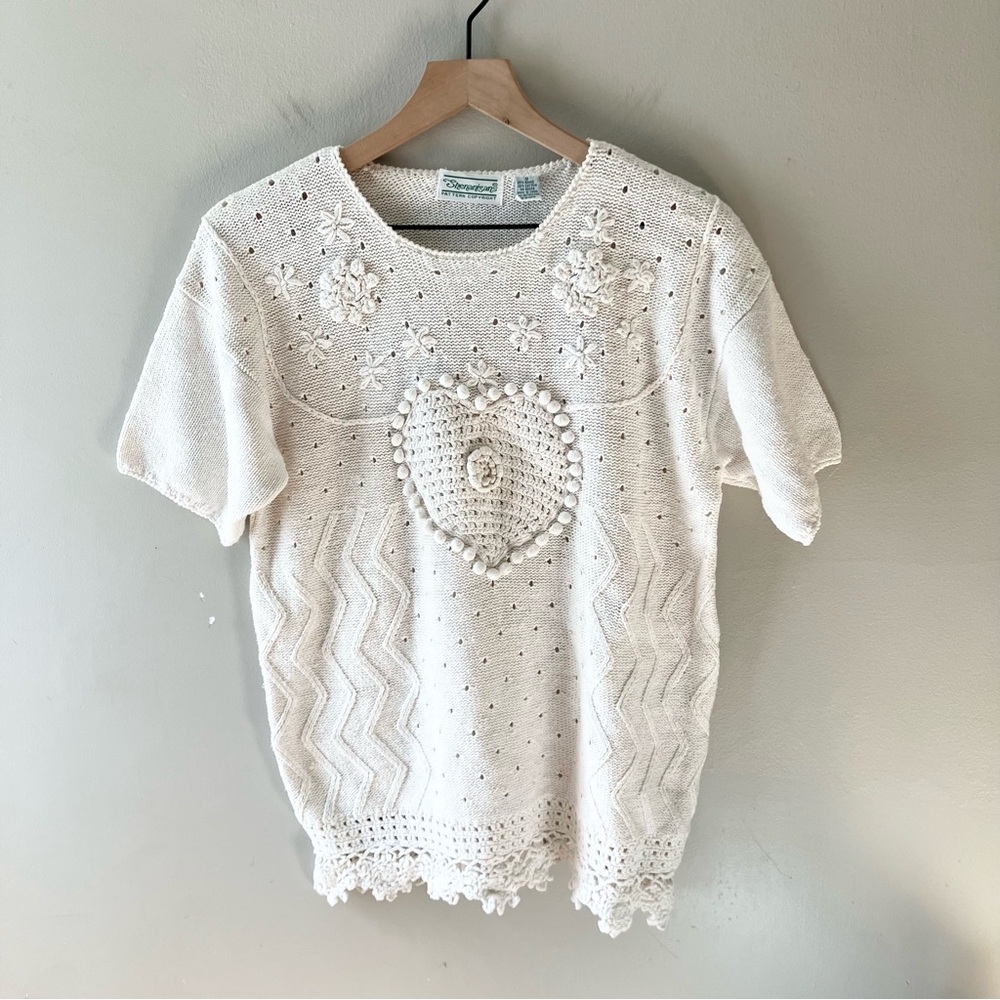 VINTAGE Short Sleeve Knit Heart Sweater